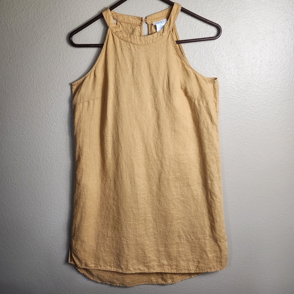 Sigrid Olsen Womens |S| 100% Linen Mustard Yellow Sleeveless Knee Length Dress